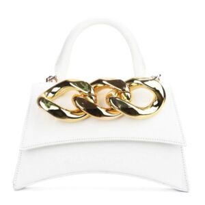 WHITE CHAIN PURSE | WHITE FAUX LEATHER PURSE W/CHAIN LINKS